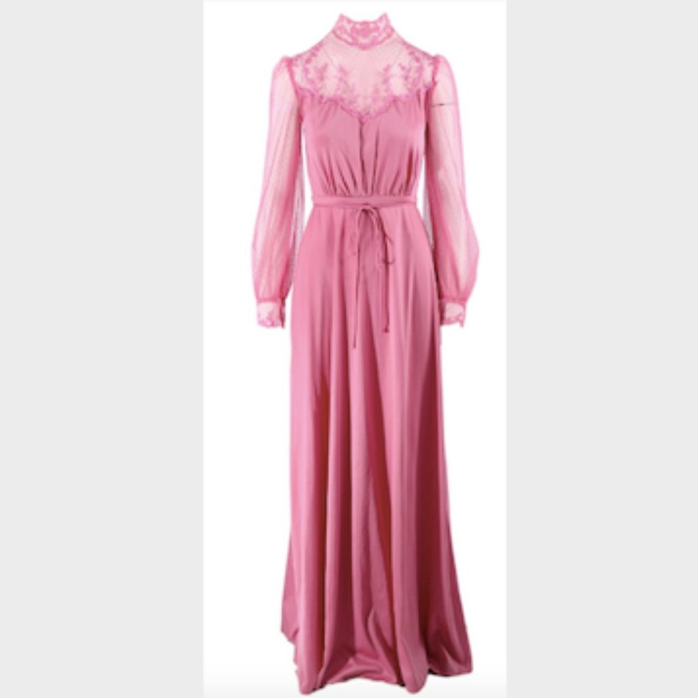 Vintage LS Lace Bubblegum Pink Maxi
